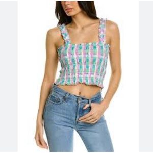 French Connection Bibiana Womens Ruffle Short Crop Top Size 12 Latigo Bay Mlt